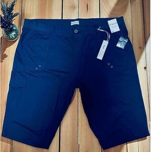 NWT da-sh 3X Plus Sz Comfee-Flex Navy Blue Knit Waist Bermuda Cargo Long Shorts